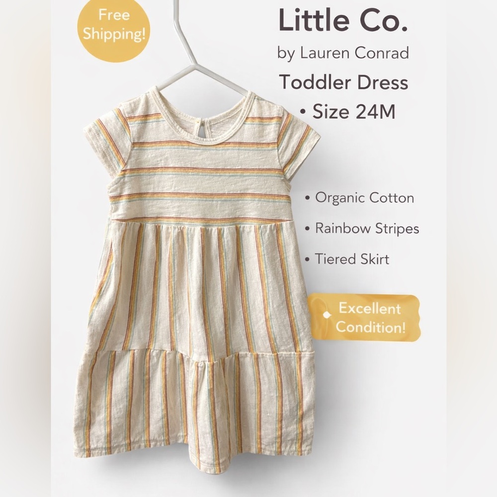Little Co by Lauren Conrad Toddler Dress 24M Organic Cotton Tiered Rainbow